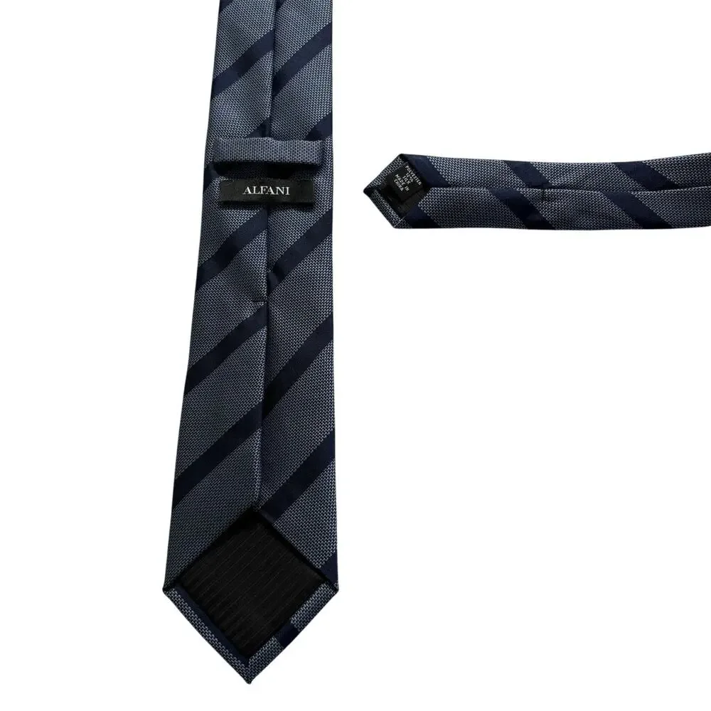 Alfani Tie‎ Mens OS Blue Striped Silk Blend Woven Old Money